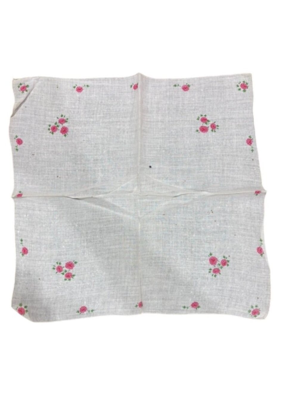 Vintage 12x12 White Handkerchief Pink Rose Floral Print Cotton Shabby Chic